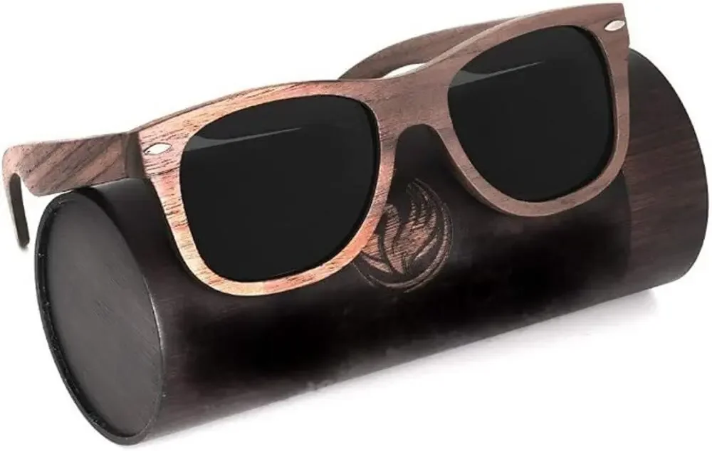 Phénix Walnut Wood Aviator Sunglasses Stainless Steel Hinges Eco Friendly EUC